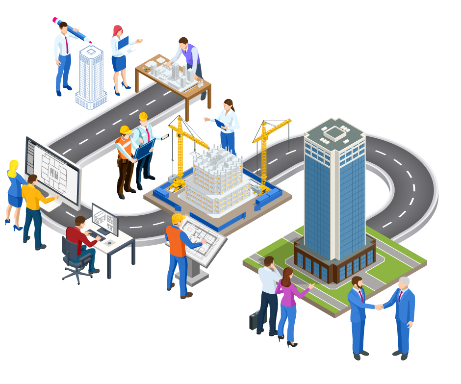 Map of construction project from idea to execution.