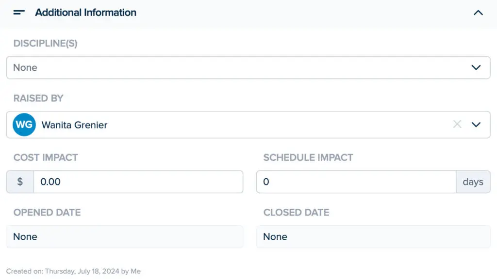 Workflows Additional Information Screen